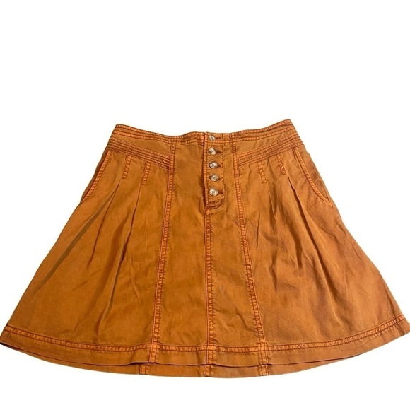 Anthropologie Briony Mini A-Line Skirt Size 4 Dark Orange Button Fly Pockets - Picture 1 of 11